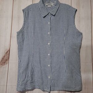 Caran Blouse Shirt Women Size 2x Blue White Spread Collared Button Up Sleeveless